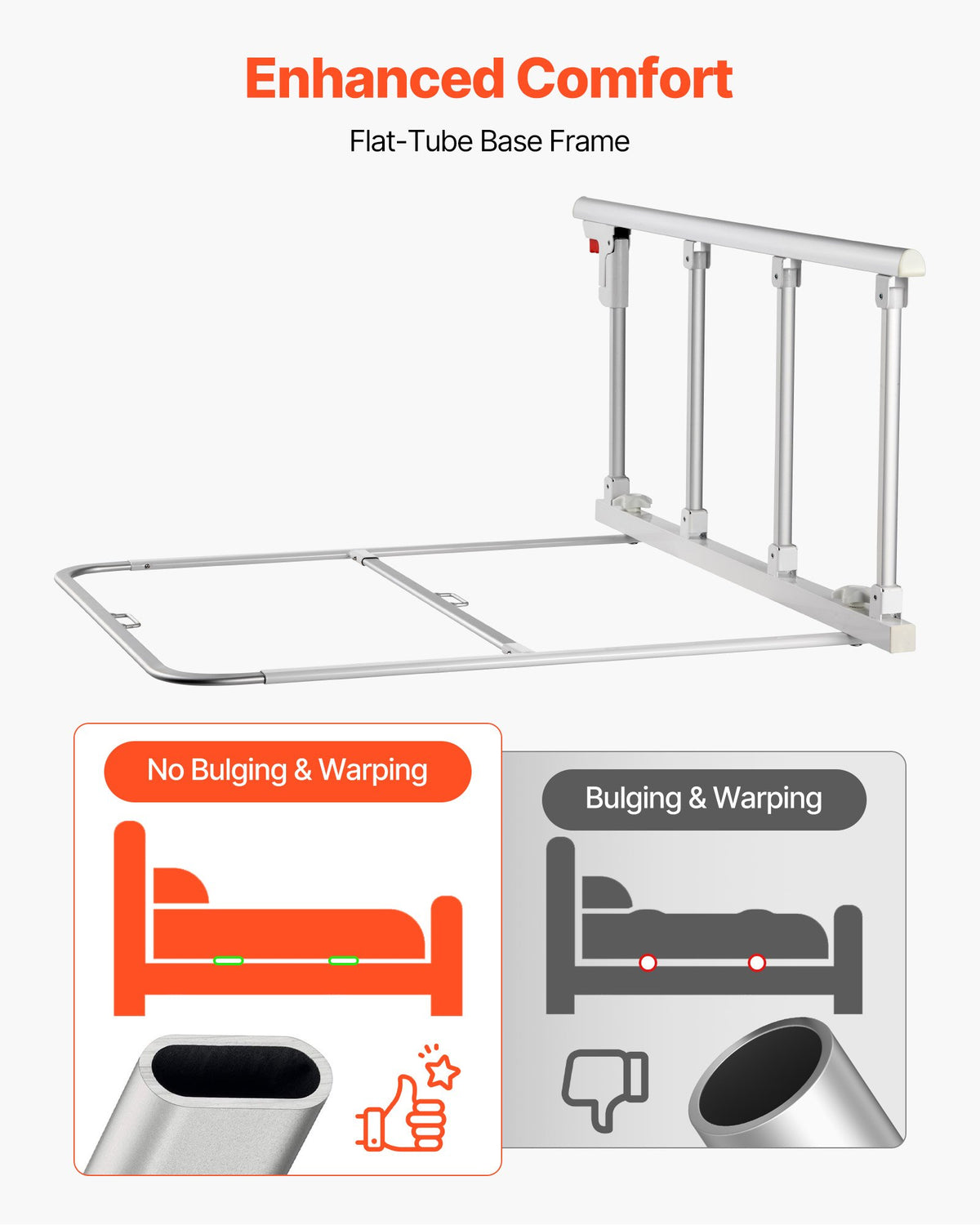 VEVOR Foldable Bed Rail for Elderly, 97 cm Bedside Assist Rail with Fixing Strap, Adjustable Height Pipe Bedside Cane, High-Strength Metal Senior Bed Bar, Hand Guard Grab Fits King, Queen, Full, Twin
