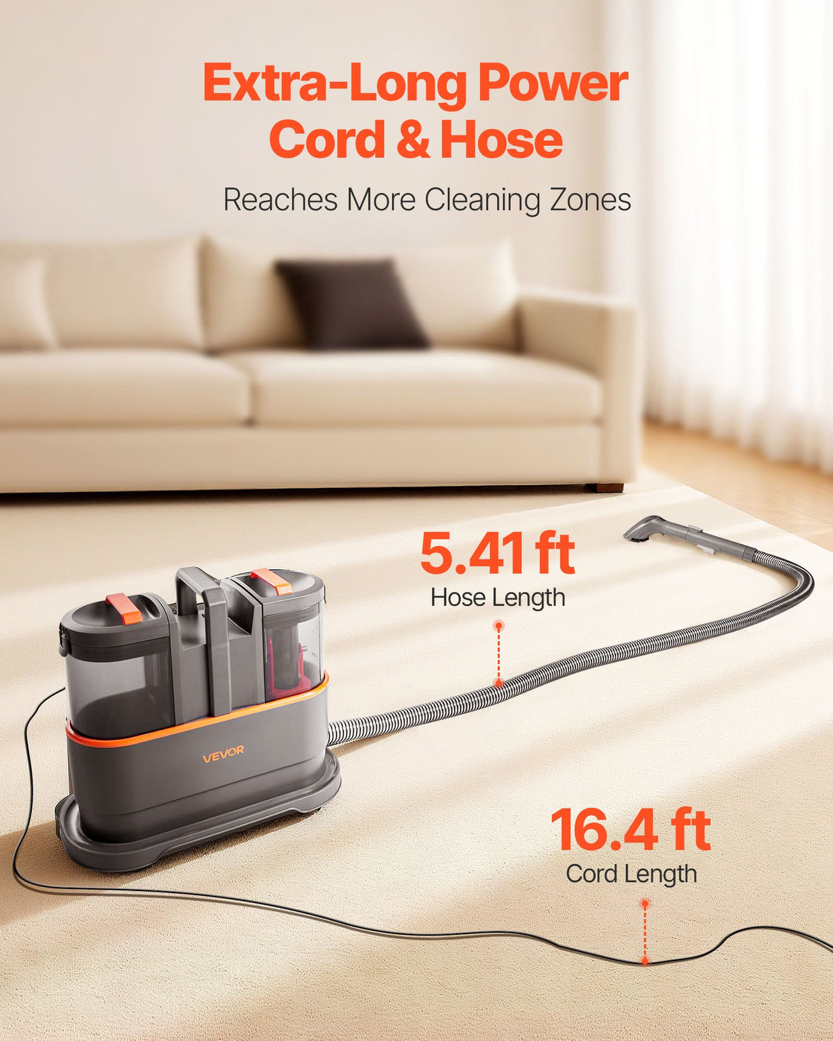 VEVOR Carpet Cleaner Machine, 1.5 L Clean Water Tank & 0.8 L Dirty Water Tank, Portable Upholstery Shampooer, 11.5Kpa Handheld Furniture Extractor, Spot and Stain Deep Cleaner for Rug, Couch, Car