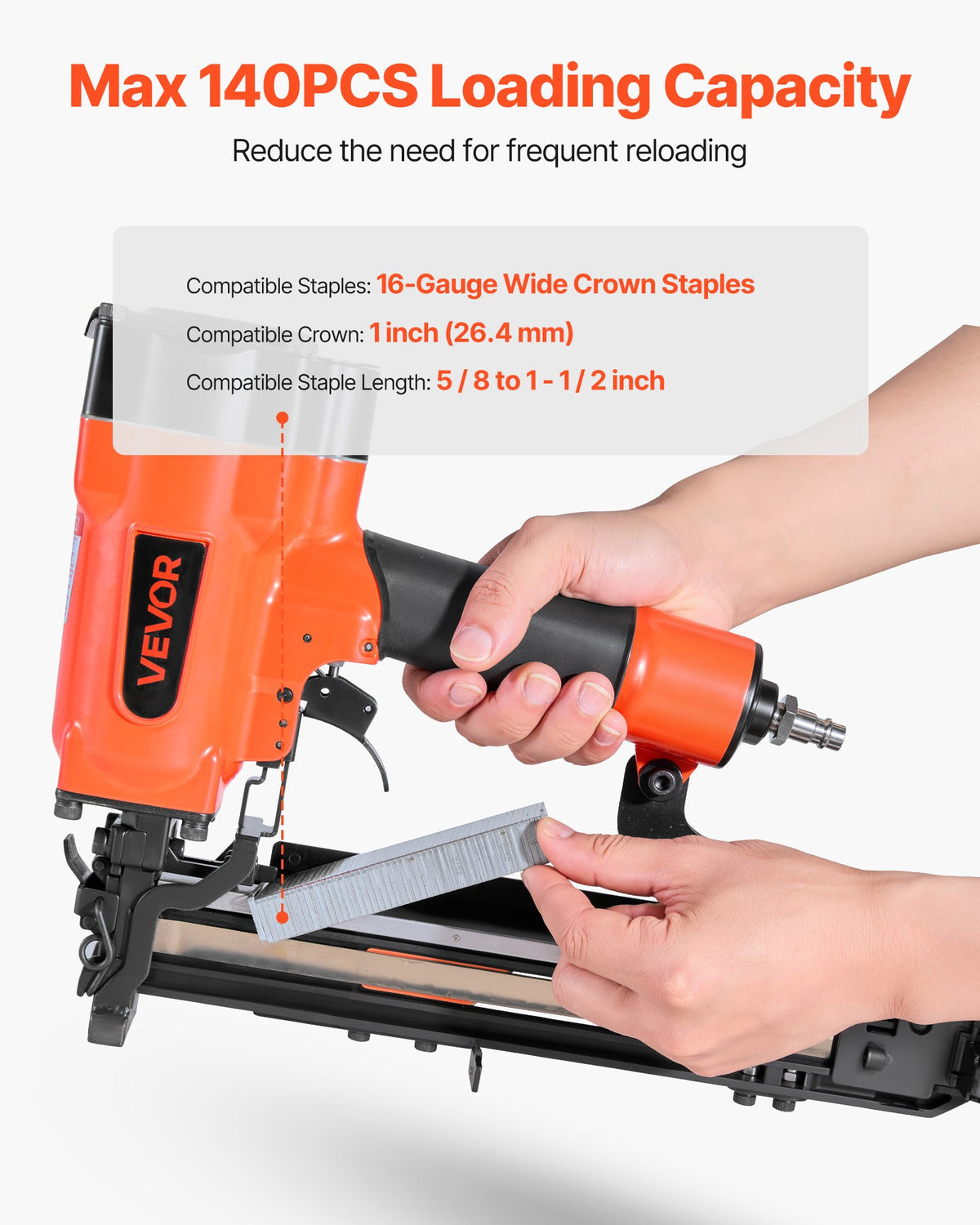 VEVOR Pneumatic Staple Gun, 16 Gauge 26.4mm Wide Crown Pneumatic Stapler 16mm to 38mm Length, 70-120PSI Air Staple Gun with Two Firing Modes for Roof Decking, Wall Sheathing, Fencing, Subflooring