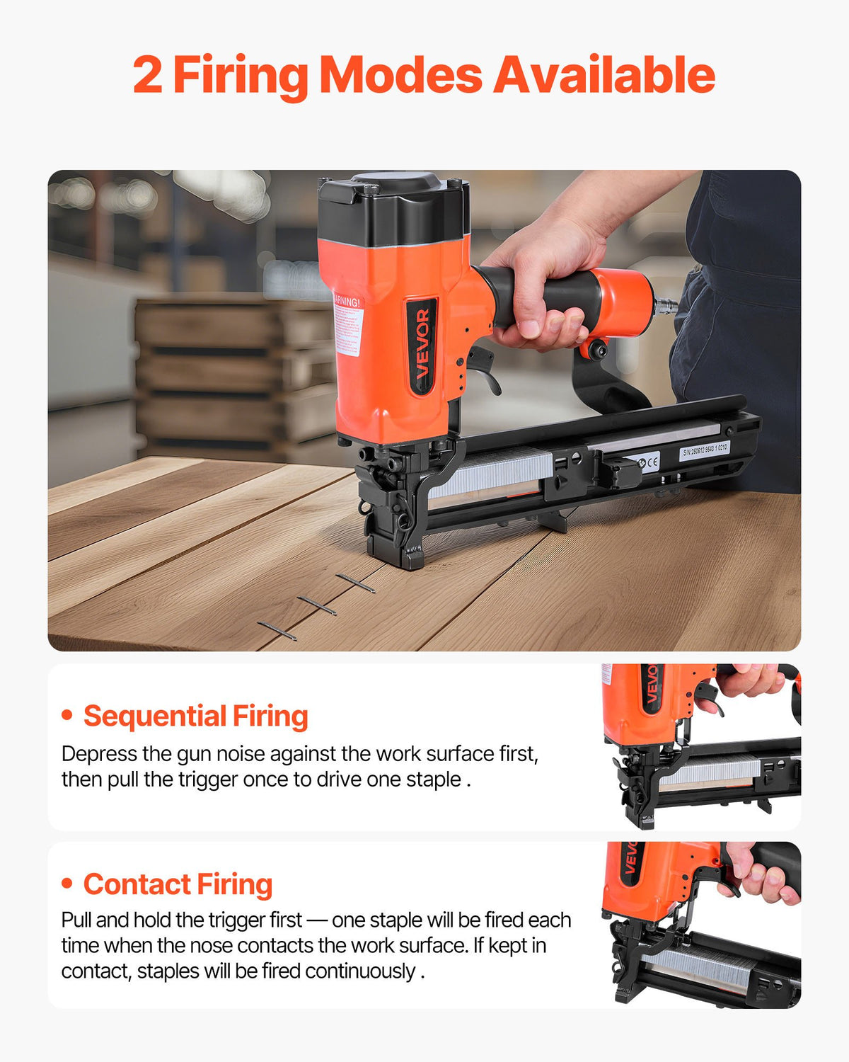 VEVOR Pneumatic Staple Gun, 16 Gauge 26.4mm Wide Crown Pneumatic Stapler 16mm to 38mm Length, 70-120PSI Air Staple Gun with Two Firing Modes for Roof Decking, Wall Sheathing, Fencing, Subflooring