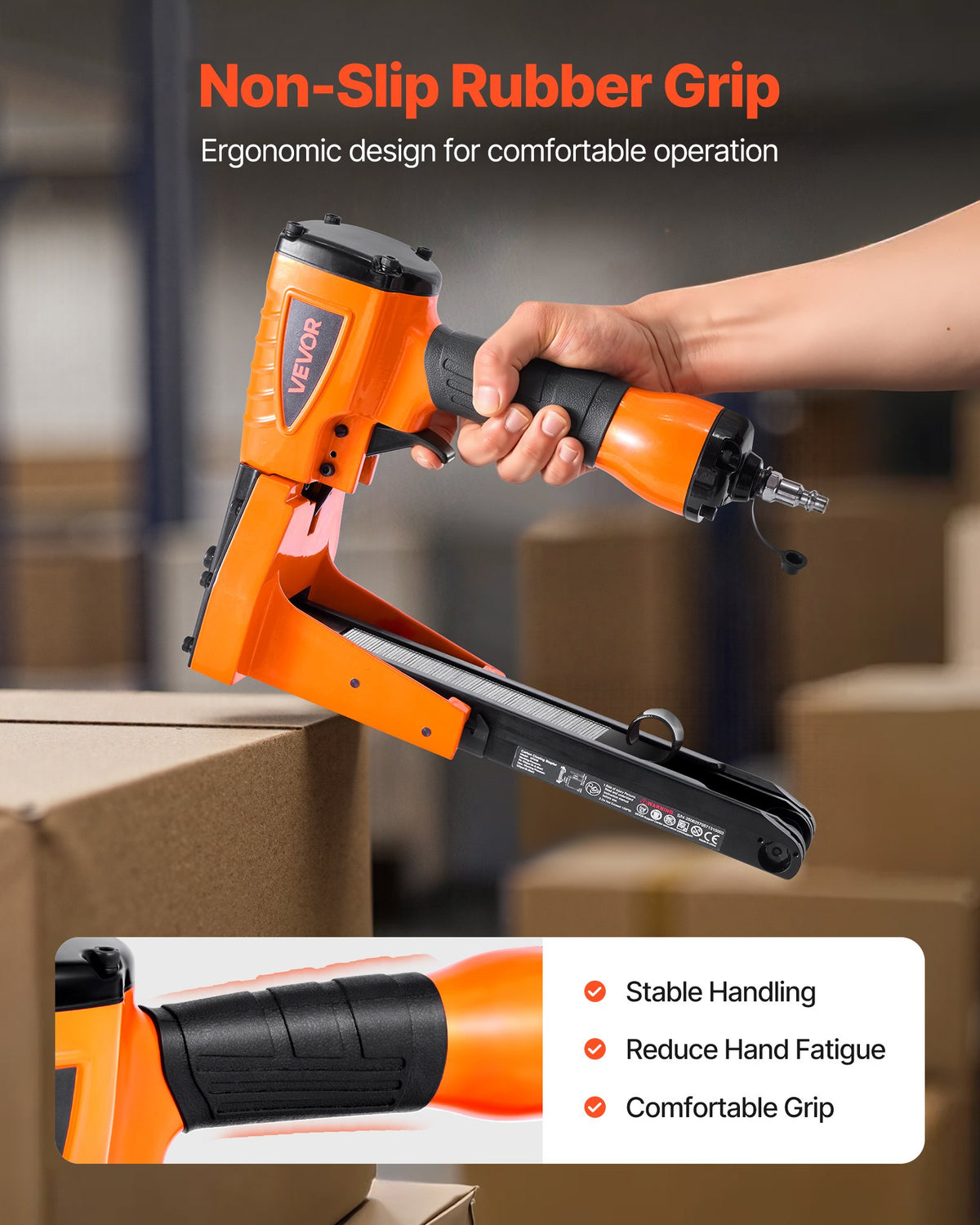 VEVOR Pneumatic Carton Closing Stapler, 13 Gauge Pneumatic Cardboard Staple Gun for 34.8mm Crown 16mm & 19mm Length, Depth-Adjustable 70-120 PSI Air Staple Gun for Boxes Carton Closing, Packaging