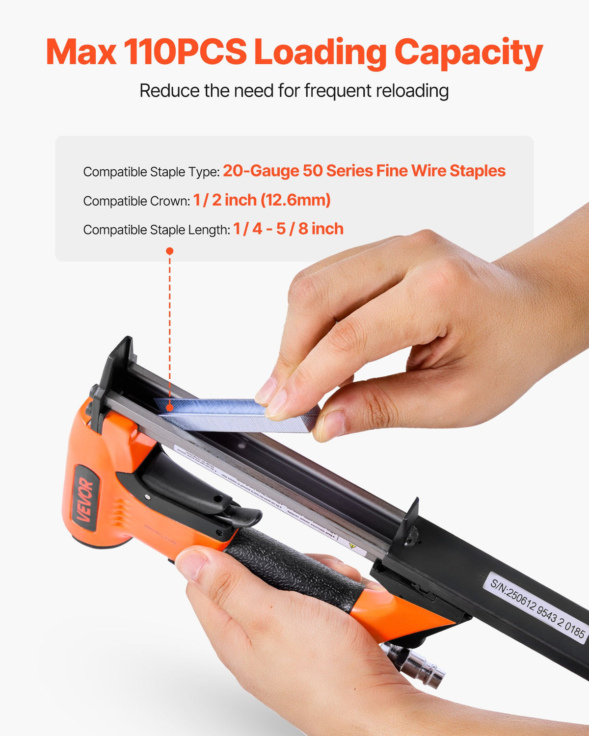 VEVOR Pneumatic Staple Gun, 20 Gauge Air Upholstery Stapler for 50 Series Fine Wire Staples 12.8mm Crown 6mm-16mm Length, Max 110PCS Loading Air Staple Gun for Upholstering, Woodworking, DIY Projects