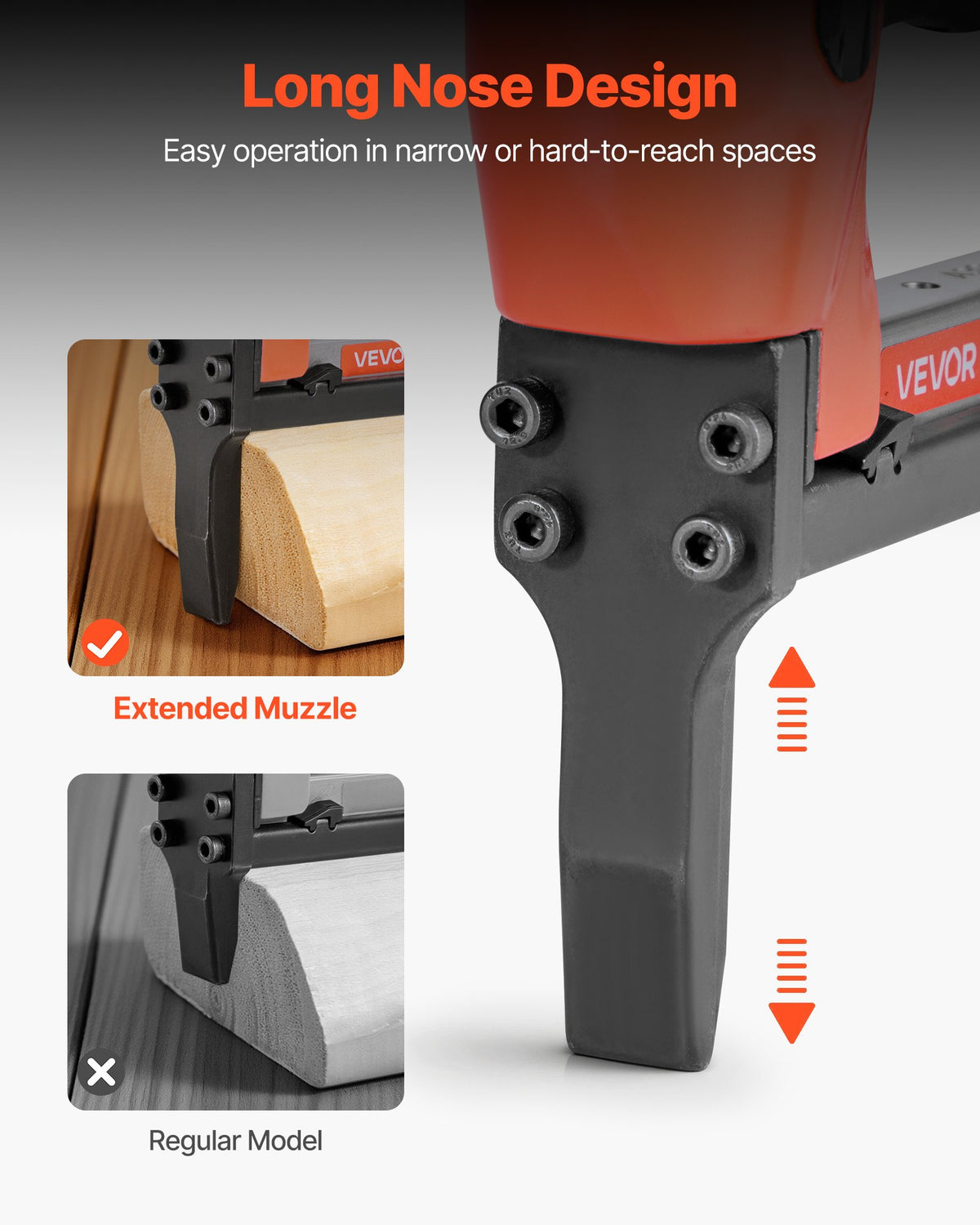 VEVOR Pneumatic Staple Gun, 21 Gauge Long-Nose Upholstery Stapler for 80 Series Fine Wire Staples 12.8mm Crown 6mm-16mm Length, Max 150PCS Loading Air Staple Gun for Upholstering, Woodworking, DIY