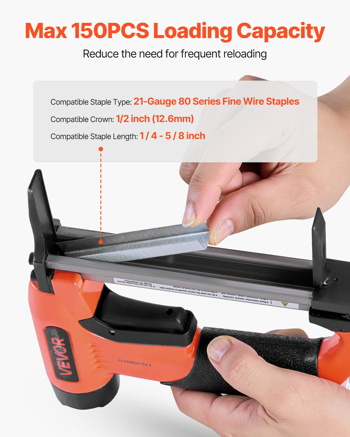 VEVOR Pneumatic Staple Gun, 21 Gauge Long-Nose Upholstery Stapler for 80 Series Fine Wire Staples 12.8mm Crown 6mm-16mm Length, Max 150PCS Loading Air Staple Gun for Upholstering, Woodworking, DIY