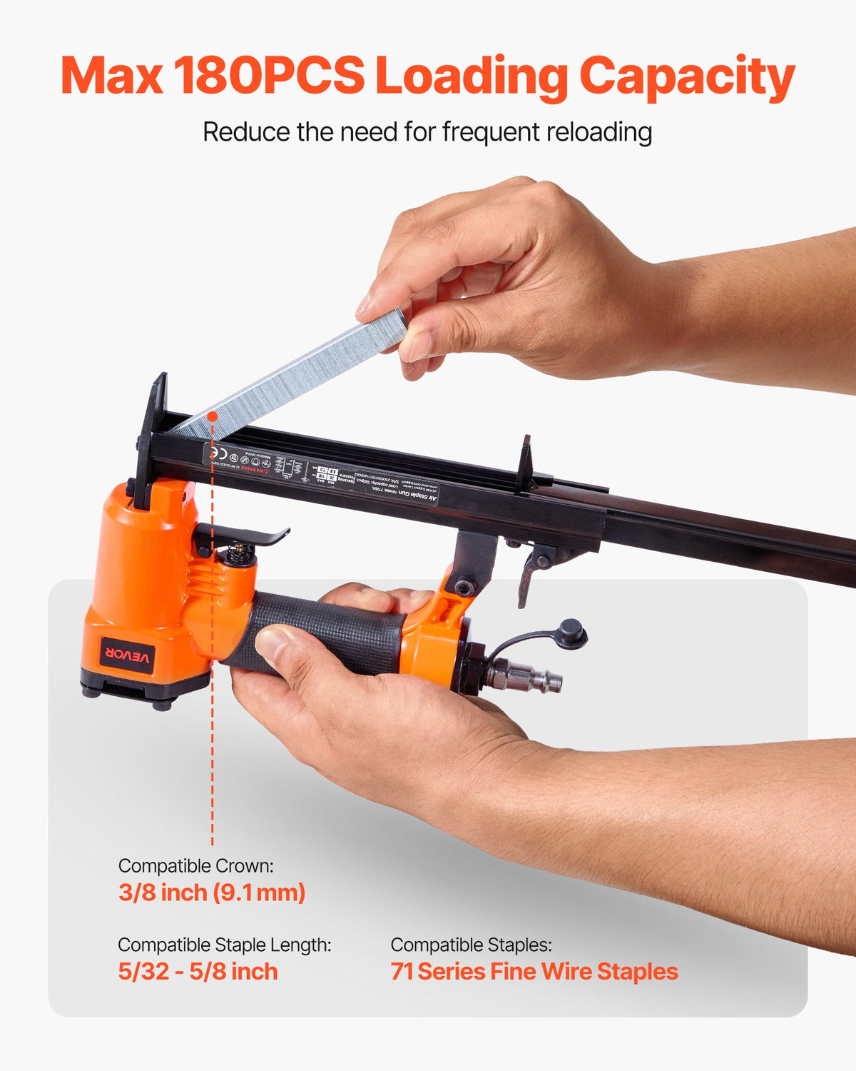 VEVOR Pneumatic Staple Gun, 22 Gauge Pneumatic Upholstery Stapler for 71 Series Fine Wire Staples 9.1mm Crown 4mm-16mm Length, 70-110 PSI Air Staple Gun for Woodworking, Upholstering, DIY Project