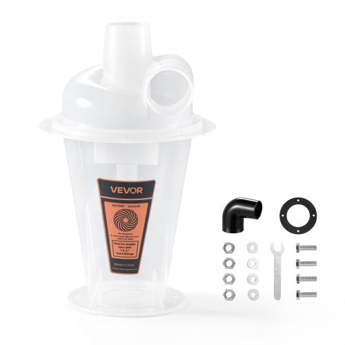 VEVOR Cyclone Dust Separator Kit, 50.8 mm O.D. Dust Collector Translucent PP, Great for Woodworking and Shop Wet/Dry Vacuums, Fits Various Buckets (Exclude), with Elbow Adapter, Hardware, Sealing Pad
