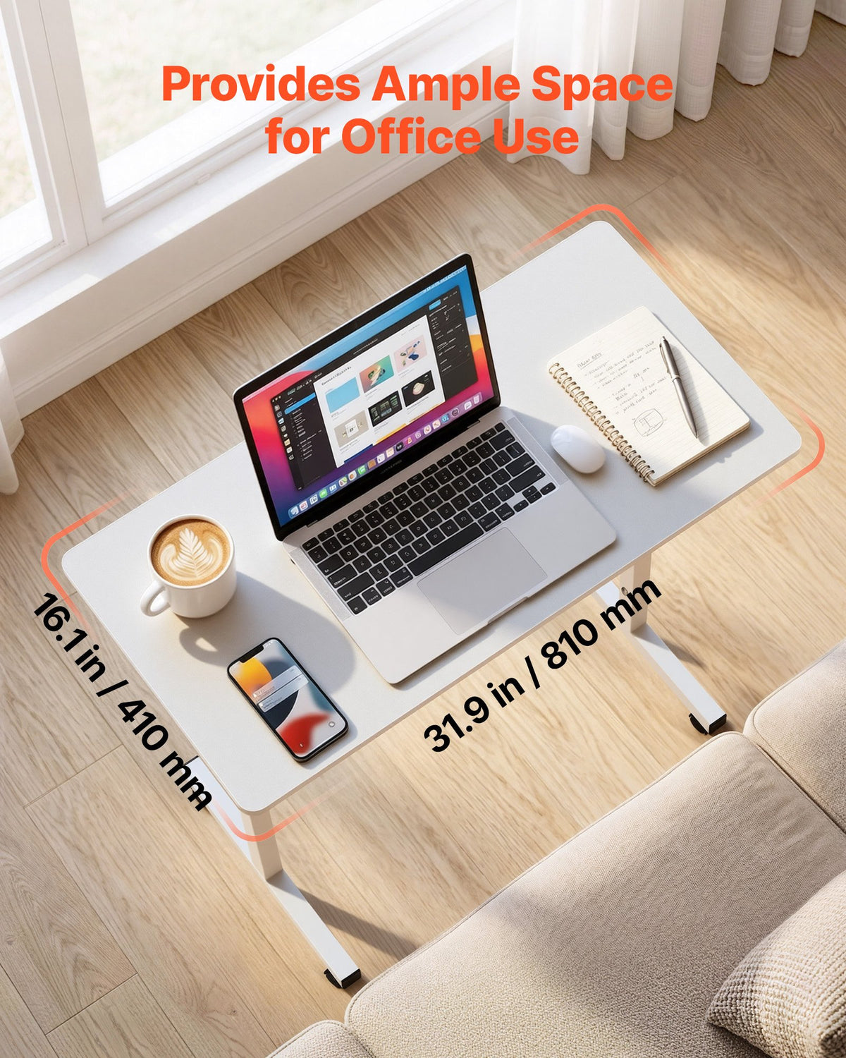 VEVOR Standing Desk, Adjustable Height Mobile Stand Up Desk with Lockable Casters, 810 x 410 mm Small Computer Sit Stand Rolling Workstation with Hook, 25 kg Desktop Capacity, for Home Office, White