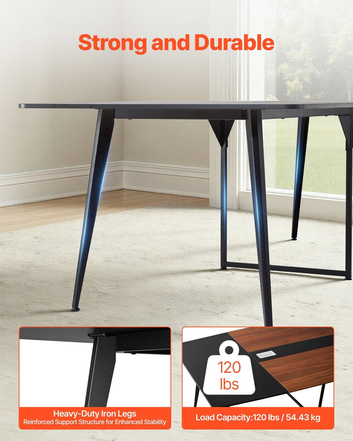 VEVOR Conference Table, 2400 mm Boat Shaped Office Meeting Table for 10 Person, Modern Large Boat Meeting Desk with Metal Legs, for Office, Boardroom, Conference Room, Easy Assembly, Black & Brown