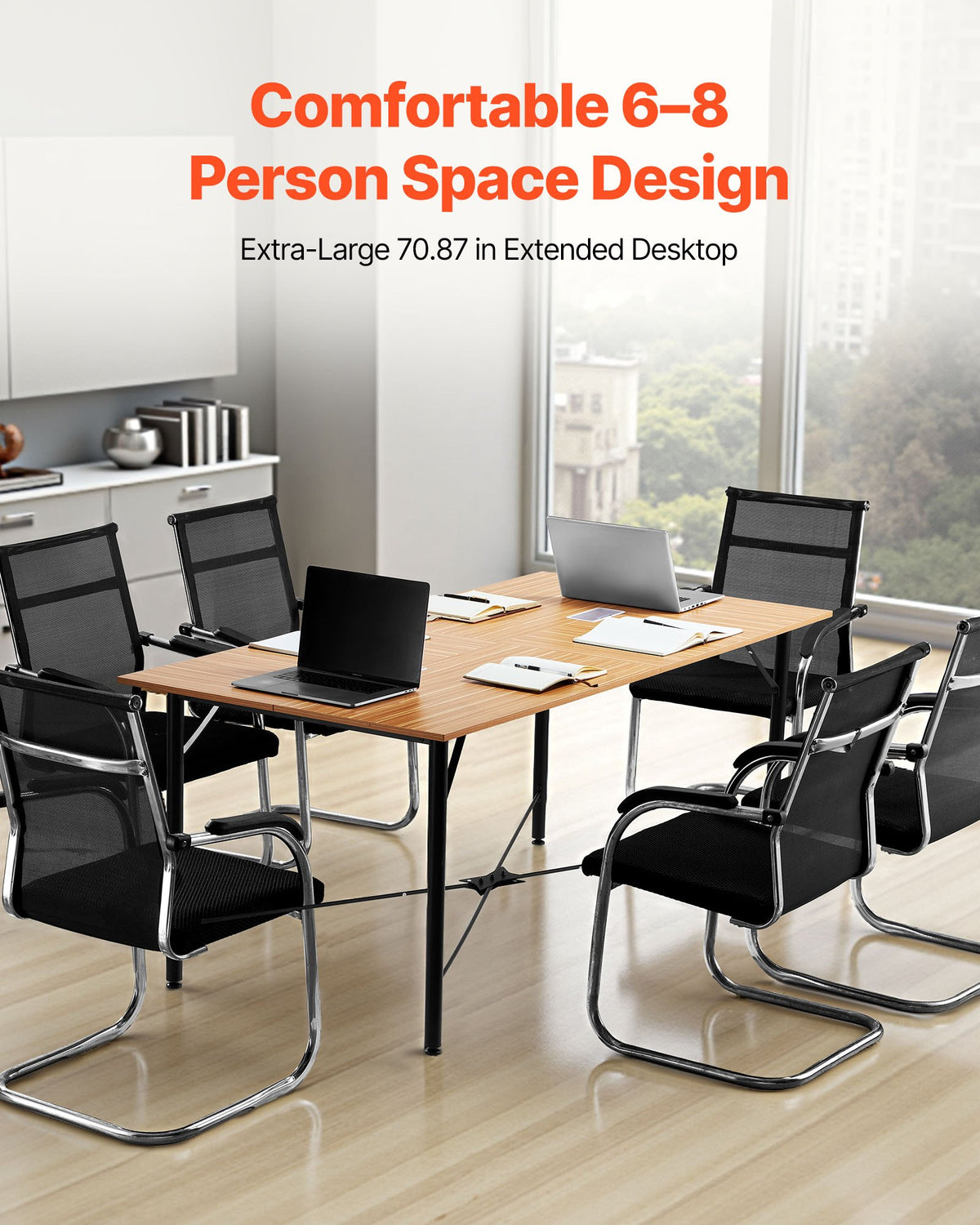 VEVOR Conference Table, 1800 mm Office Meeting Table for 6-8 Person, Modern Rectangle Seminar Desk with Metal Legs, Meeting Desk Ideal for Office, Boardroom, Conference Room, Easy Assembly, Brown