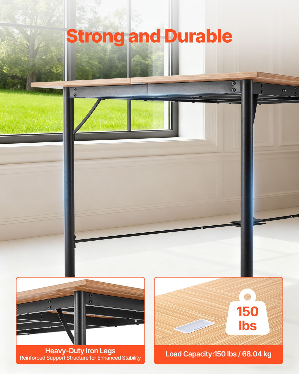 VEVOR Conference Table, 1800 mm Office Meeting Table for 6-8 Person, Modern Rectangle Seminar Desk with Metal Legs, Meeting Desk Ideal for Office, Boardroom, Conference Room, Easy Assembly, Brown