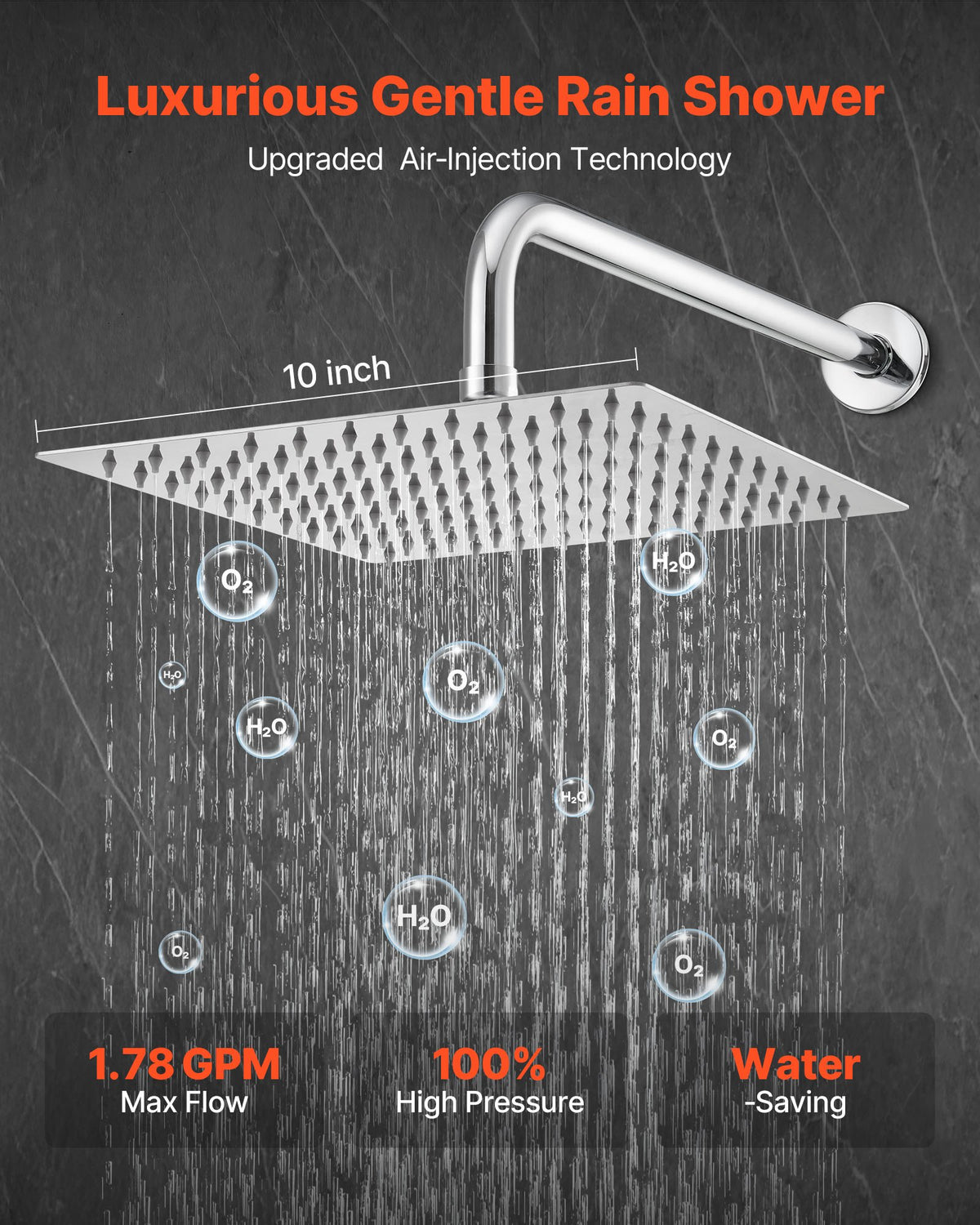 VEVOR Shower Faucet Set, Rainfall Bathroom Shower System with 10-Inch (25.4cm) Square Rain Shower Head and Handheld Spray, Wall Mounted Bath Fixtures with Brass Valve and Trim Kit, Silver Chrome