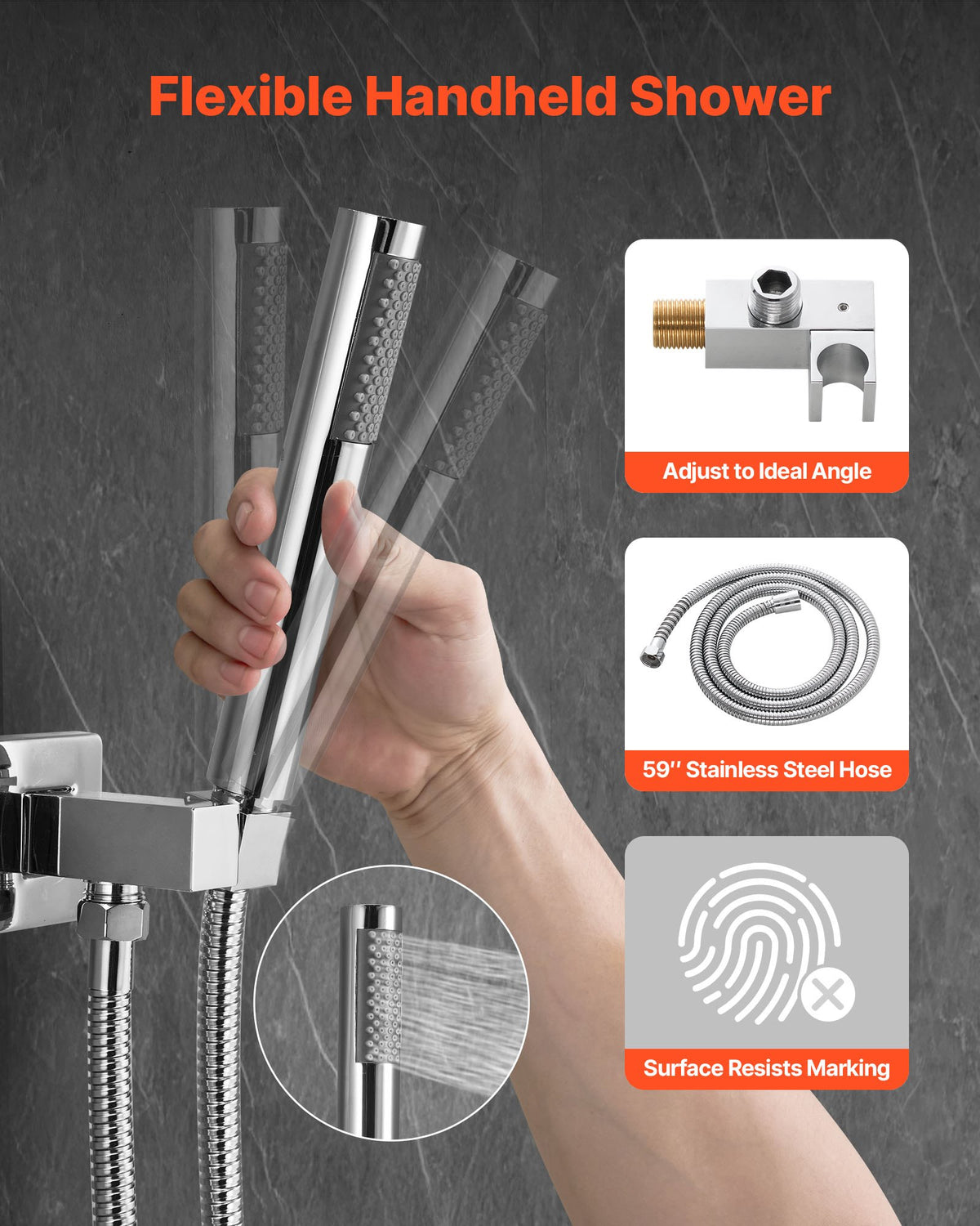 VEVOR Shower Faucet Set, Rainfall Bathroom Shower System with 10-Inch (25.4cm) Square Rain Shower Head and Handheld Spray, Wall Mounted Bath Fixtures with Brass Valve and Trim Kit, Silver Chrome
