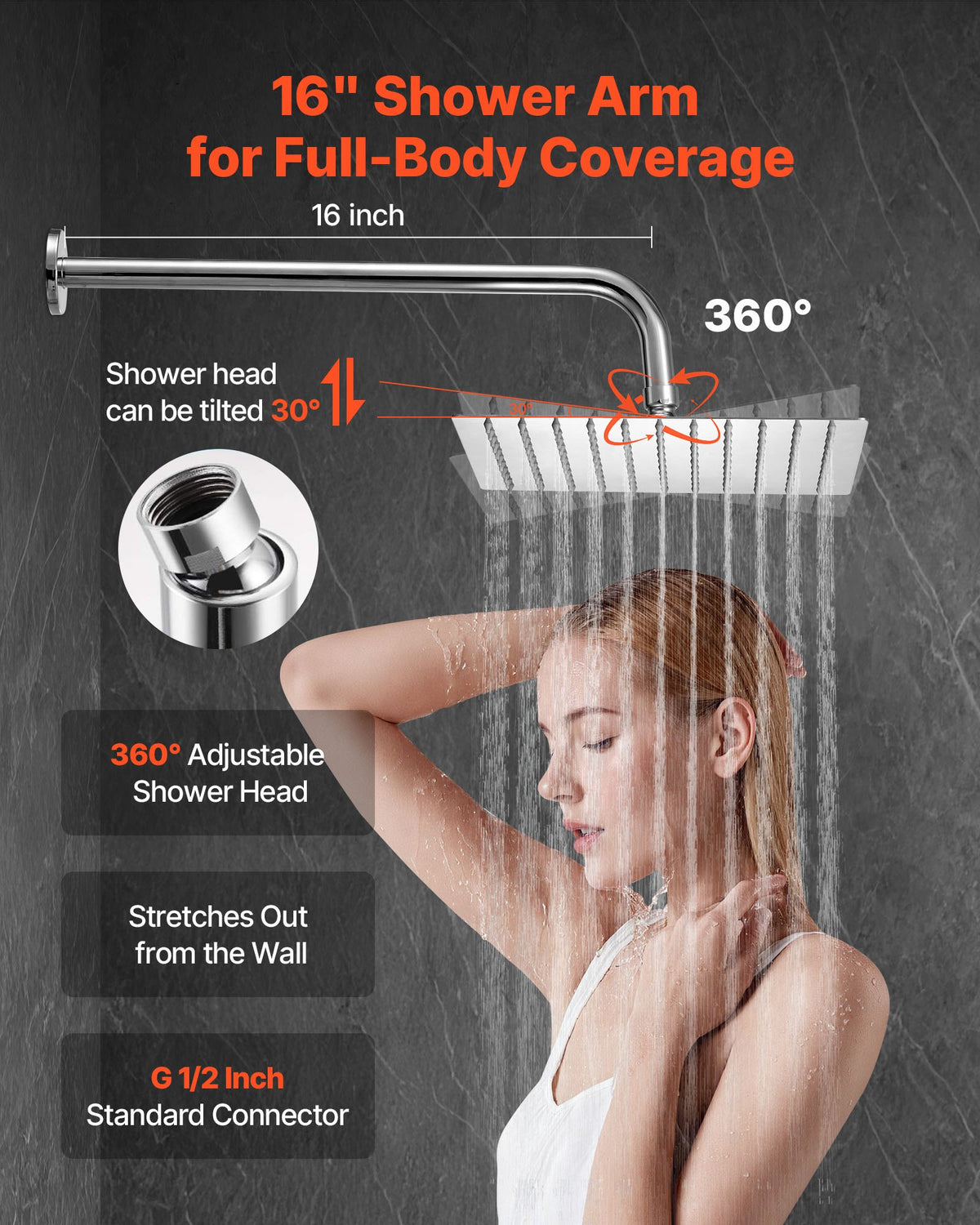 VEVOR Shower Faucet Set, Rainfall Bathroom Shower System with 10-Inch (25.4cm) Square Rain Shower Head and Handheld Spray, Wall Mounted Bath Fixtures with Brass Valve and Trim Kit, Silver Chrome