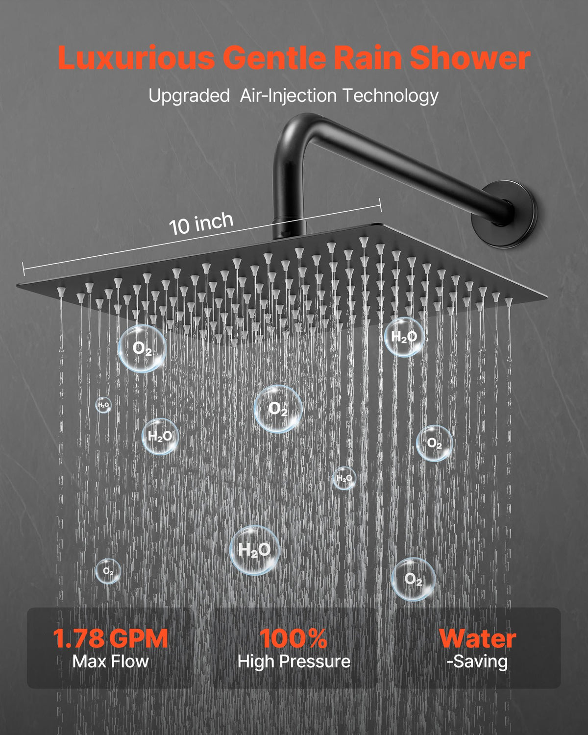 VEVOR Shower Faucet Set, Rainfall Bathroom Shower System with 10-Inch (25.4cm) Square Rain Shower Head and Handheld Spray, Wall Mounted Bath Fixtures with Brass Valve and Trim Kit, Matte Black