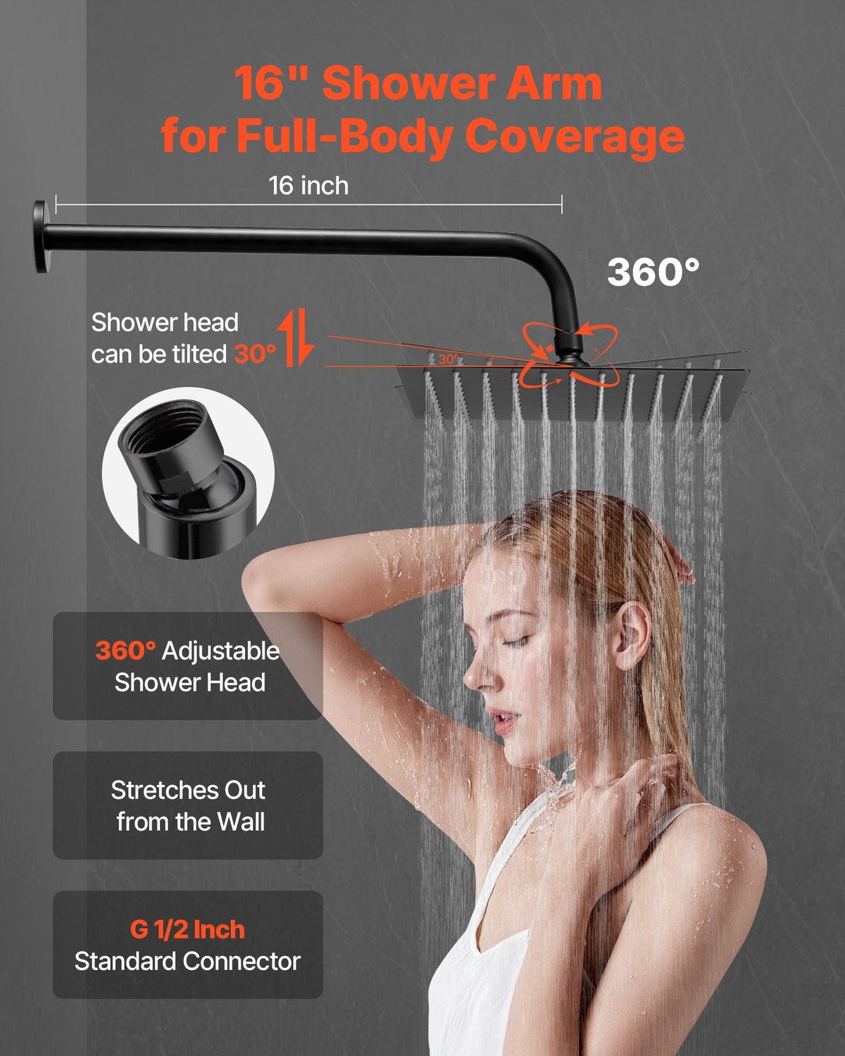VEVOR Shower Faucet Set, Rainfall Bathroom Shower System with 10-Inch (25.4cm) Square Rain Shower Head and Handheld Spray, Wall Mounted Bath Fixtures with Brass Valve and Trim Kit, Matte Black