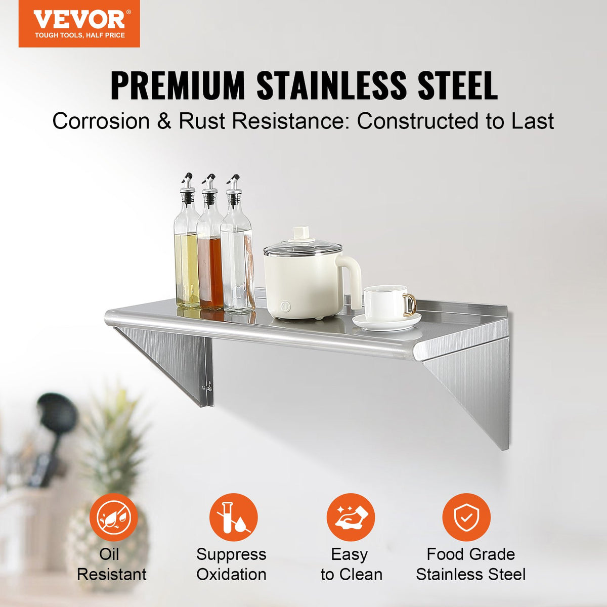 VEVOR 30.5 x 91.4 cm Stainless Steel Shelf