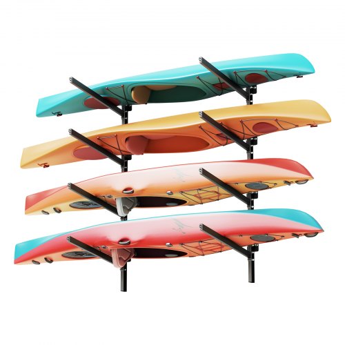 VEVOR Kayak Storage Rack for 4 Kayaks, Holds 136 kg, Heavy Duty Adjustable Wall Mount Stand for Indoor Outdoor Garage Shed Dock, Storage Holder for Canoe, Small Boat, SUP, Surfboard & Paddleboard