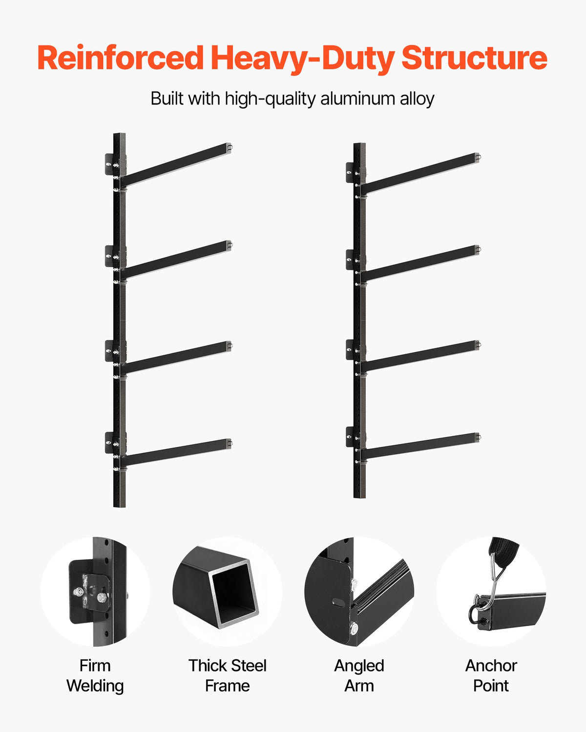 VEVOR Kayak Storage Rack for 4 Kayaks, Holds 136 kg, Heavy Duty Adjustable Wall Mount Stand for Indoor Outdoor Garage Shed Dock, Storage Holder for Canoe, Small Boat, SUP, Surfboard & Paddleboard