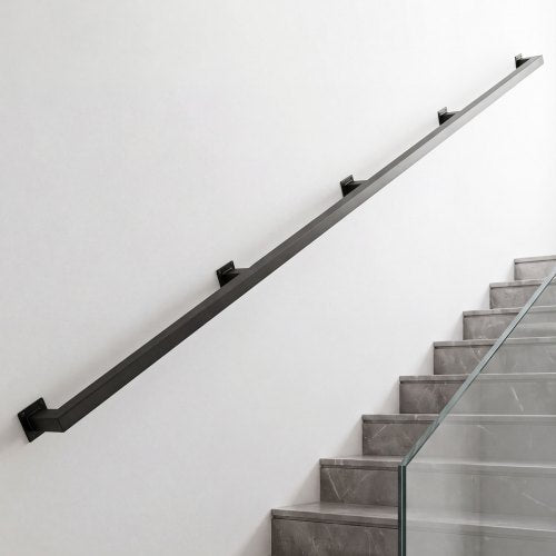 VEVOR Wall-Mounted Stair Handrail, 3657.6 mm 199.6 kg Black Metal Railing, for Indoor Steps, Loft, Porch & Hallways, Heavy-Duty Industrial Carbon Steel Hand Rail, Square Tube, with Mounting Hardware