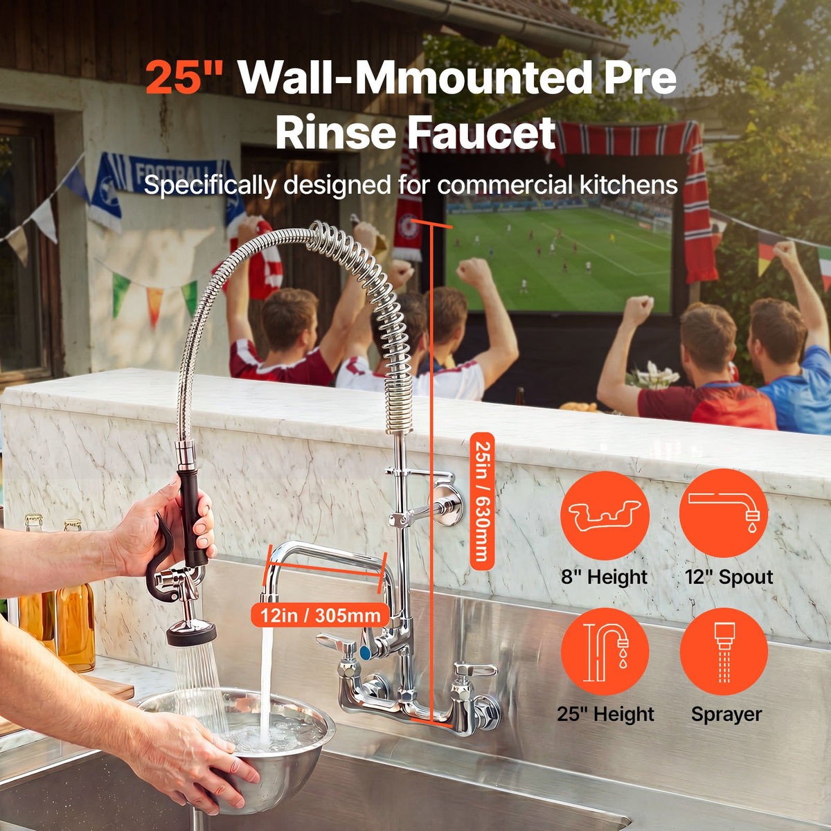 VEVOR Commercial Faucet with Pre-Rinse Sprayer