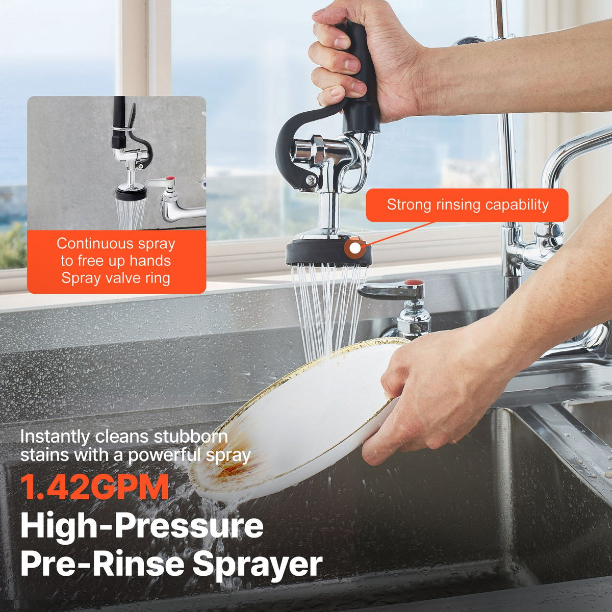VEVOR Commercial Faucet with Pre-Rinse Sprayer