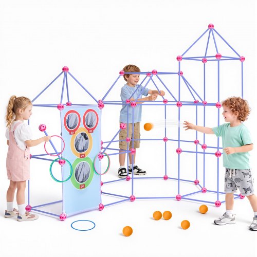 VEVOR Fort Building Kit for Kids, 225 PCS Creative STEM Construction Toys, for 4 5 6 7 8+ Year Old Boys Girls, Upgraded Balls, Ring & Ball Toss, Educational Activity, Indoor Outdoor Play, Storage Bag
