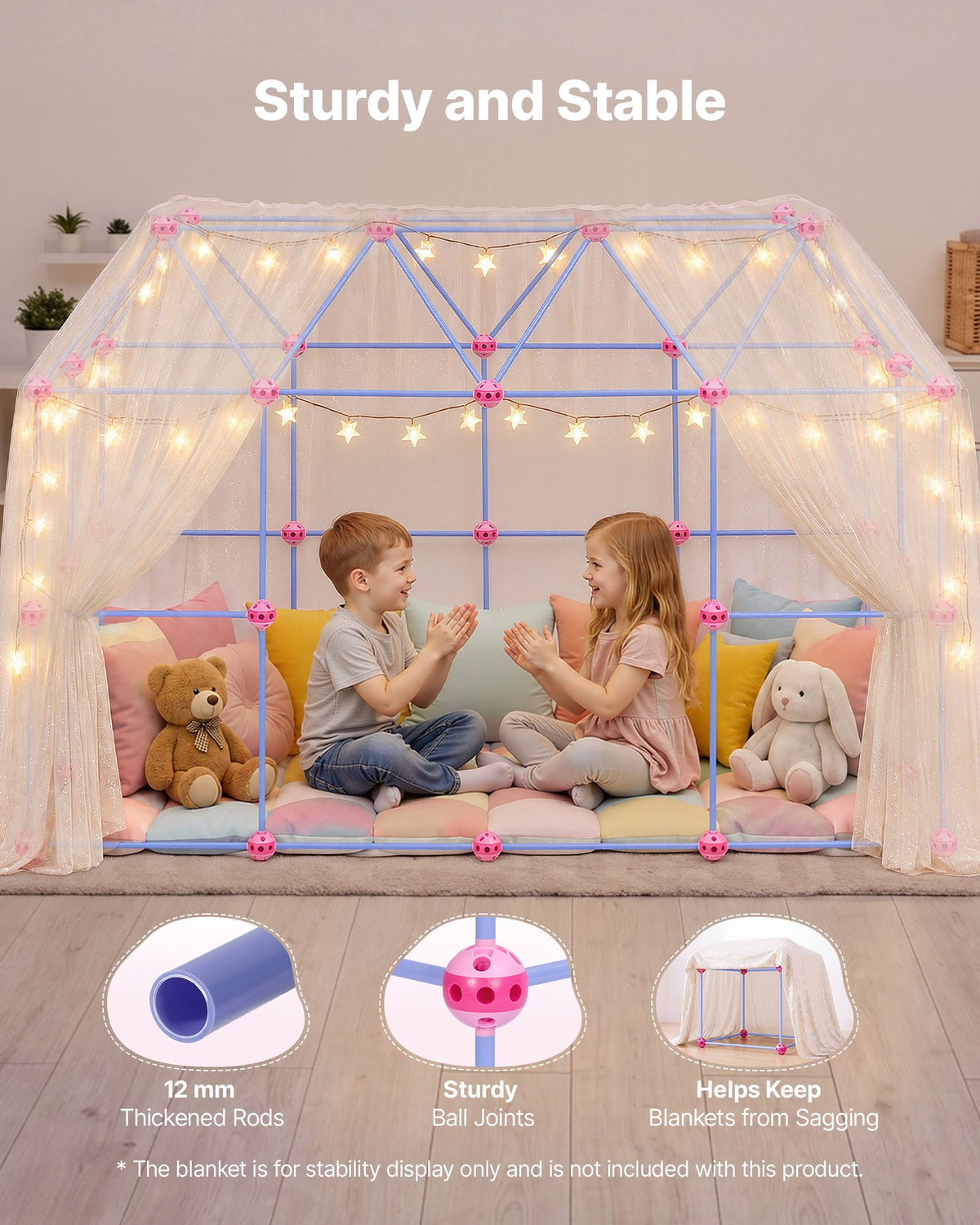 VEVOR Fort Building Kit for Kids, 225 PCS Creative STEM Construction Toys, for 4 5 6 7 8+ Year Old Boys Girls, Upgraded Balls, Ring & Ball Toss, Educational Activity, Indoor Outdoor Play, Storage Bag