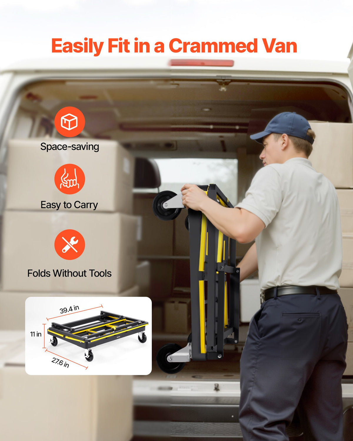 VEVOR Drywall Cart Dolly, 816 kg Load Capacity, Steel Panel Dolly with 4 Swivel Casters & Expandable Deck, Foldable Panel Truck Cart with Tie-Down Strap for Handling Plywood, Plasterboard, Glass