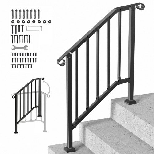 VEVOR Handrails for Outdoor Steps, 2-3 Step Stair Hand Rail Kit, Transitional Carbon Steel Railings with Installation Kit, Stair Rails for Seniors, Concrete Steps & Porch & Deck, Black Retro Arch