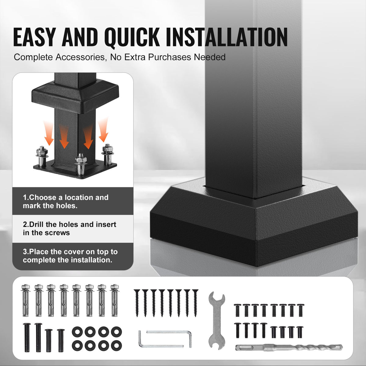 VEVOR Handrails for Outdoor Steps, 1-2 Step Stair Hand Rail Kit, Transitional Carbon Steel Railings with Installation Kit, Stair Rails for Seniors, Concrete Steps & Porch & Deck, Black Retro Arch