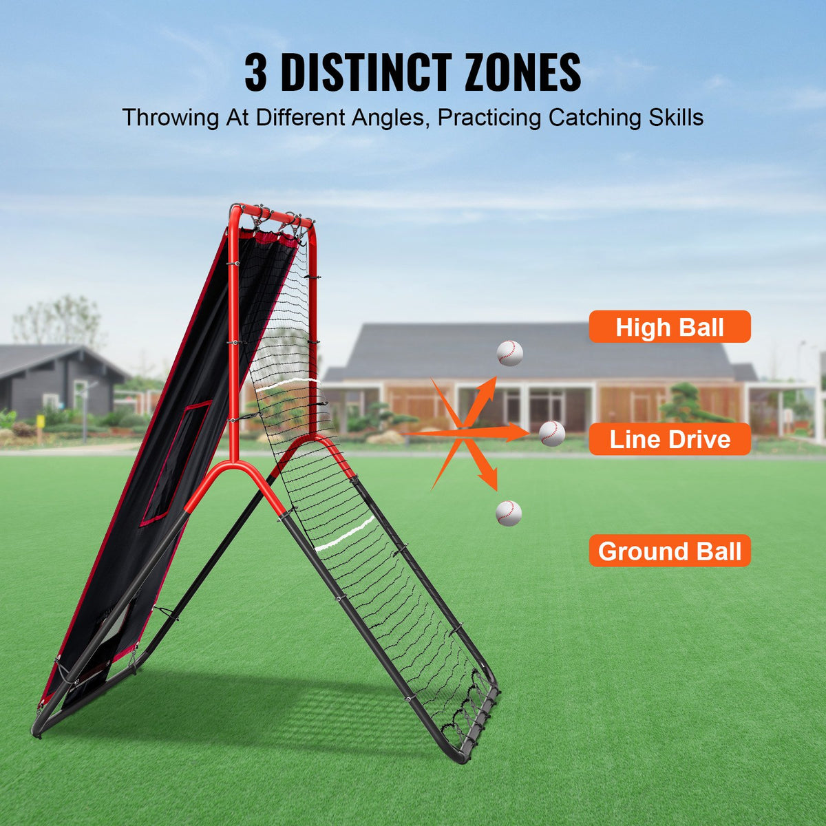 VEVOR Baseball And Softball Rebounder Net, 3.5 x 4.5 ft 2-in-1 Switch Hitter Pitch Trainer, PitchBack Baseball Pitching Return Trainer Nest, Bounce Back Net for Fielding/Throwing Practice