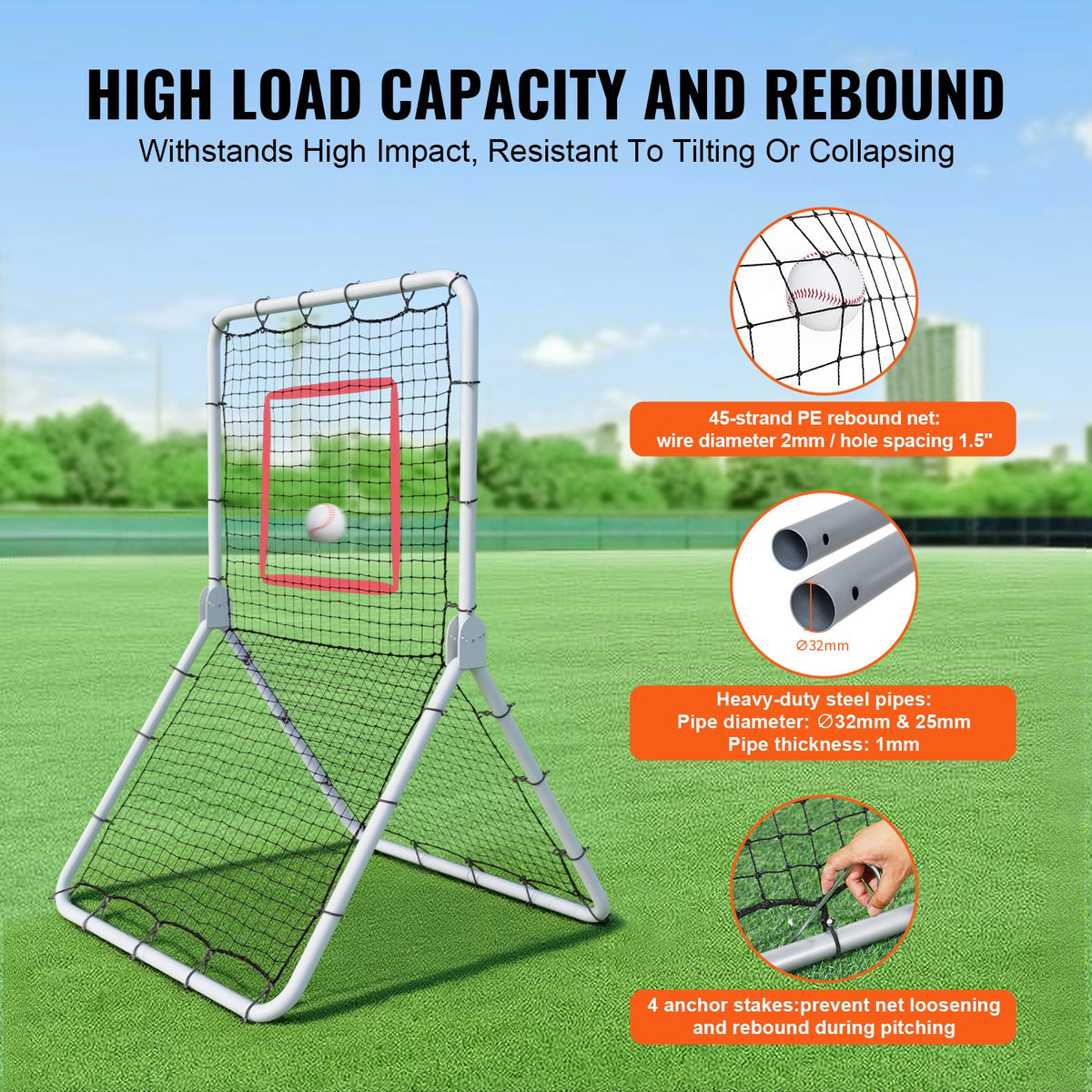 VEVOR Baseball And Softball Rebounder Net, 3.5 x 6 ft PitchBack Baseball Pitching Nest, Softball Pitchback Net, Fielding Trainer, Bounce Back Net for Fielding/Throwing Practice, 5 Adjustable Angles