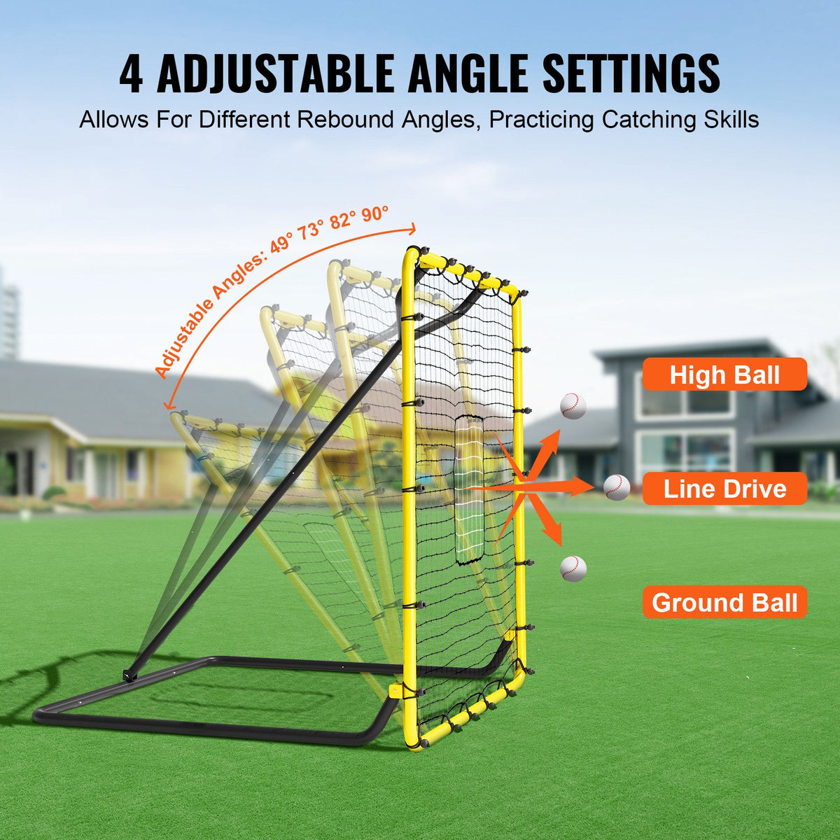 VEVOR Baseball And Softball Rebounder Net, 4 x 4.5 Feet PitchBack Baseball Nest for Pitching and Fielding Training, Pitch Return Trainer Rebound Net with Pitching Target, 4 Adjustable Angles