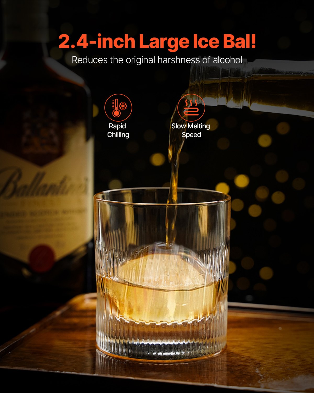VEVOR Ice Ball Press Kit, Aviation Aluminum Ice Press with Ice Block Mold, Large Mat, Tong, Drip Tray, One Glass, Round Ice Ball Maker 2.4"/60 mm Ice Sphere, for Whiskey, Cocktail on Party & Holiday