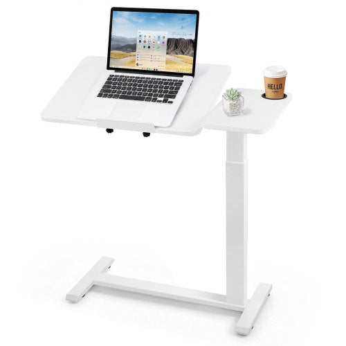 VEVOR Overbed Table 800 x 400 mm Mobile Bedside Table with Wheels White, for Home Office Bed Couch, Height Adjustable Rolling Laptop Desk, Portable Standing Cart with Tilting Desktop & Cup Holder