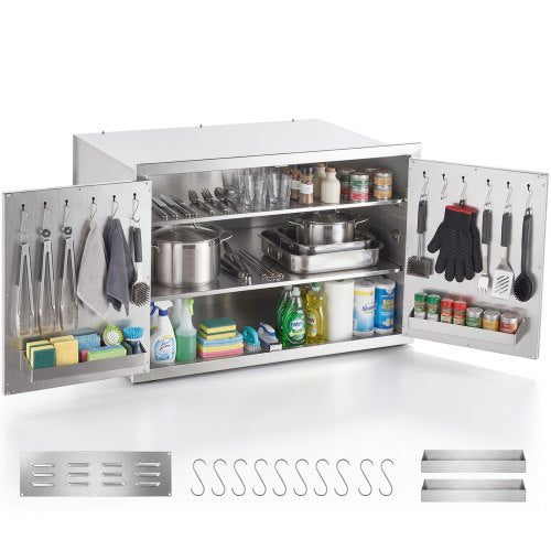 VEVOR Outdoor Kitchen Cabinet, 76 x 52 x 52 cm (WxHxD), 3-Tier Shelves, for BBQ Island Storage, Patio Bars and Grill Station, with Handle, Built-In BBQ Island Drawers Organize Cookware Accessories