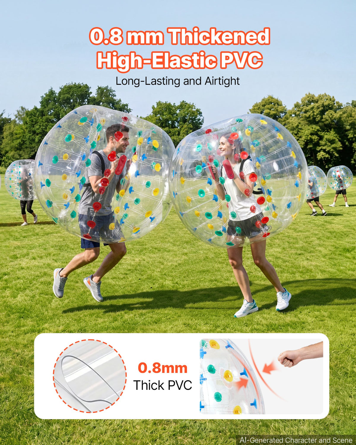 VEVOR 2-Pack Inflatable Bumper Balls 1.5m Human Bubble Adult Transparent, for Backyard, Camping, Picnic, Park, Lawn, and Outdoor Team Gameplay, Thickened PVC Material, Sumo Hamster Ball with Handle