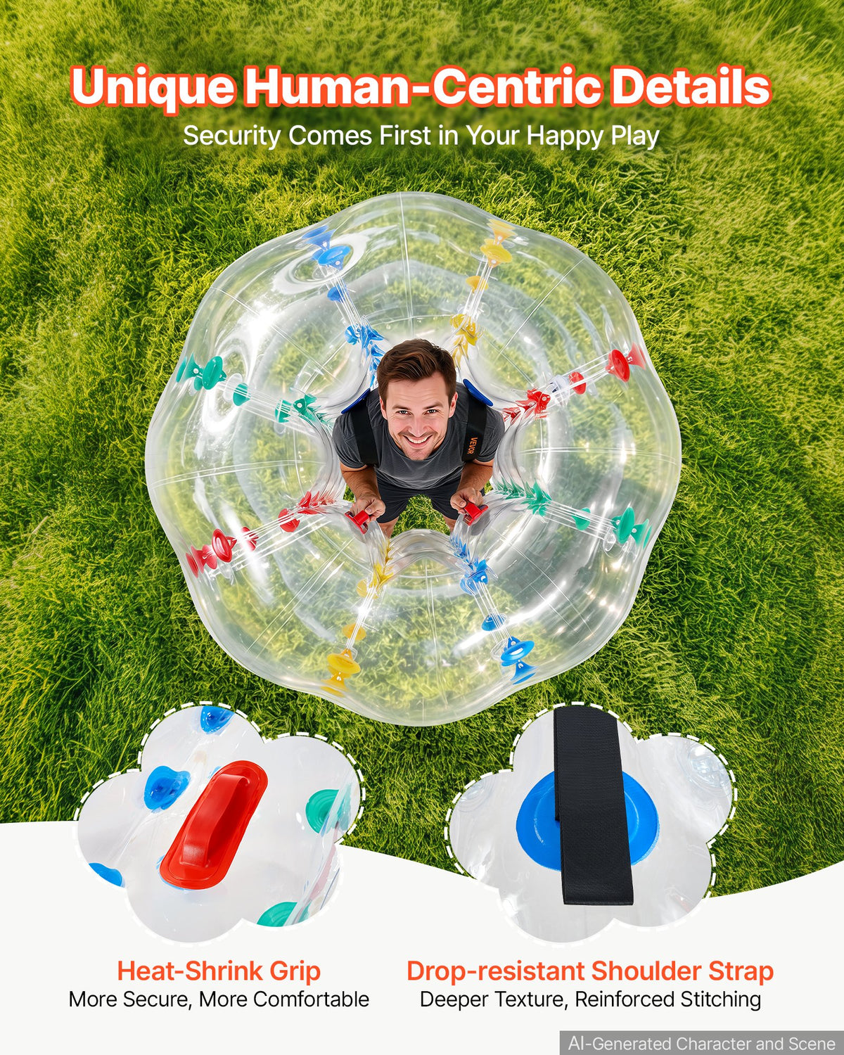 VEVOR 2-Pack Inflatable Bumper Balls 1.5m Human Bubble Adult Transparent, for Backyard, Camping, Picnic, Park, Lawn, and Outdoor Team Gameplay, Thickened PVC Material, Sumo Hamster Ball with Handle