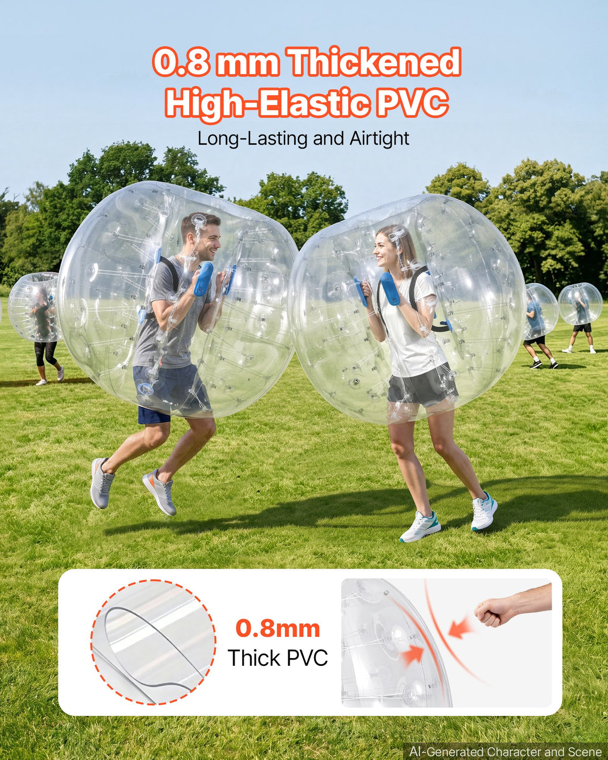 VEVOR 2-Pack Inflatable Bumper Balls 1.5m Human Bubble Adult Transparent, for Backyard, Camping, Picnic, Park, Lawn, and Outdoor Team Gameplay, Thickened PVC Material, Sumo Hamster Ball with Handle