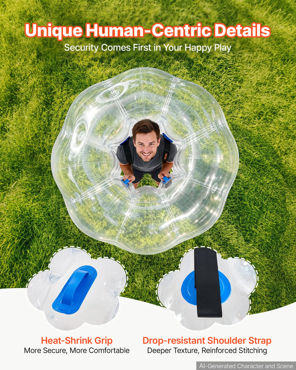 VEVOR 2-Pack Inflatable Bumper Balls 1.5m Human Bubble Adult Transparent, for Backyard, Camping, Picnic, Park, Lawn, and Outdoor Team Gameplay, Thickened PVC Material, Sumo Hamster Ball with Handle