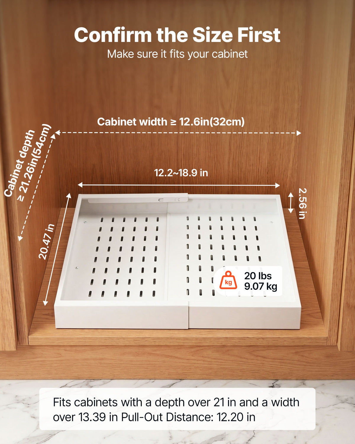 VEVOR Pull Out Cabinet Organizer, 2 Pack Expandable Width (310-480 mm), 520 mm Deep Pull Out Drawers for Cabinets, Sliding Drawer for Kitchen Pantry Cabinet Organizer with Nano Adhesive Strips, White