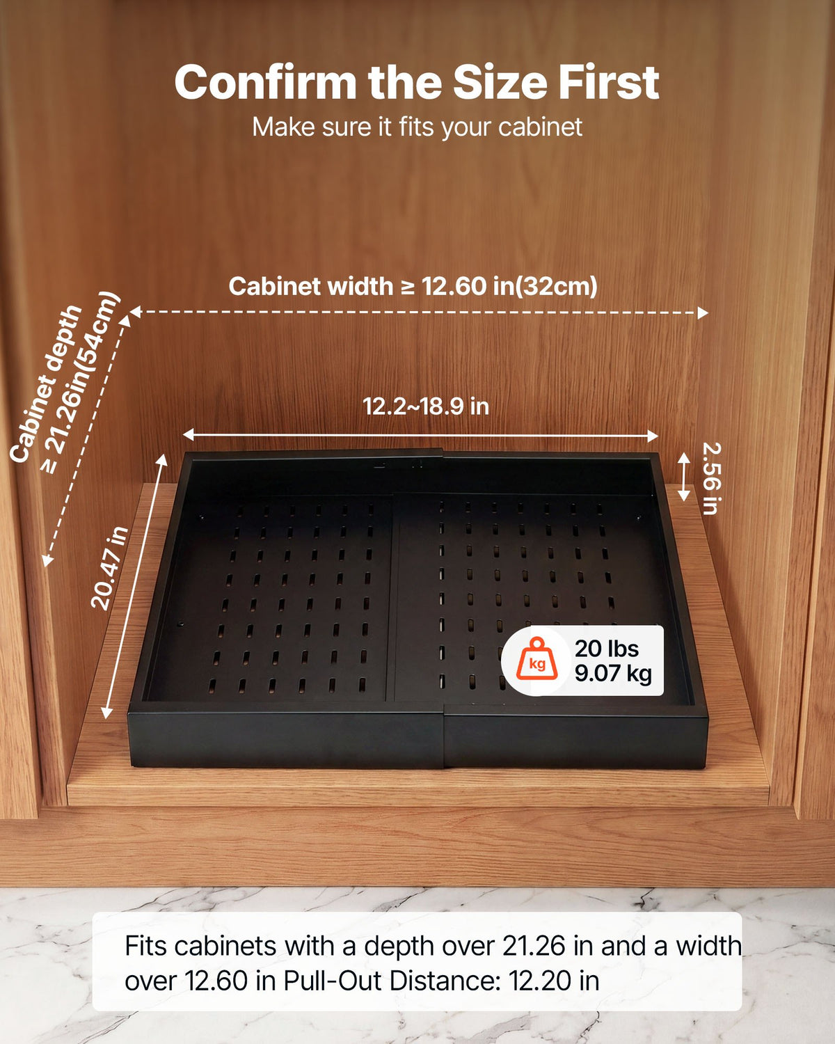 VEVOR Pull Out Cabinet Organizer, 2 Pack Expandable Width (310-480 mm), 520 mm Deep Pull Out Drawers for Cabinets, Sliding Drawer for Kitchen Pantry Cabinet Organizer with Nano Adhesive Strips, Black