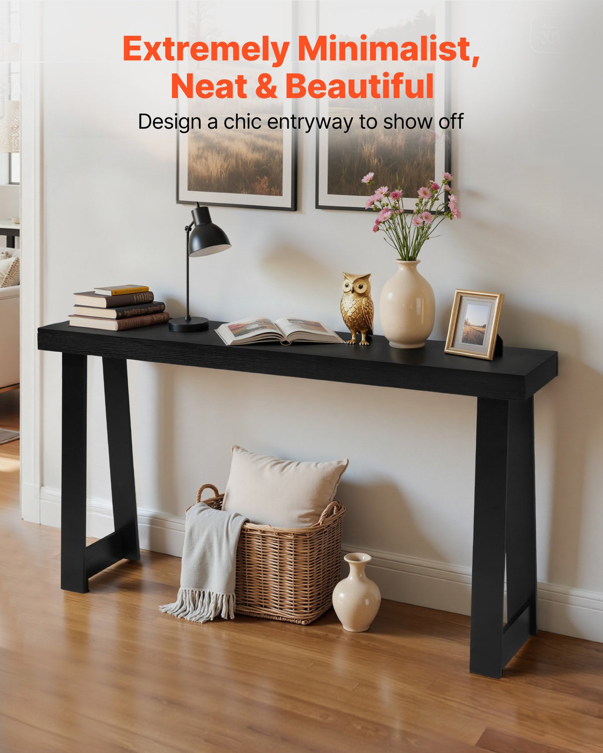 VEVOR 140 cm Console Table, Modern Desk Behind the Couch, Wooden Rectangle Entrance Desk, Narrow Long Sofa Table Accent Stand, Ideal for Hallway, Bedroom, Living Room, Foyer, Easy Assembly, Black