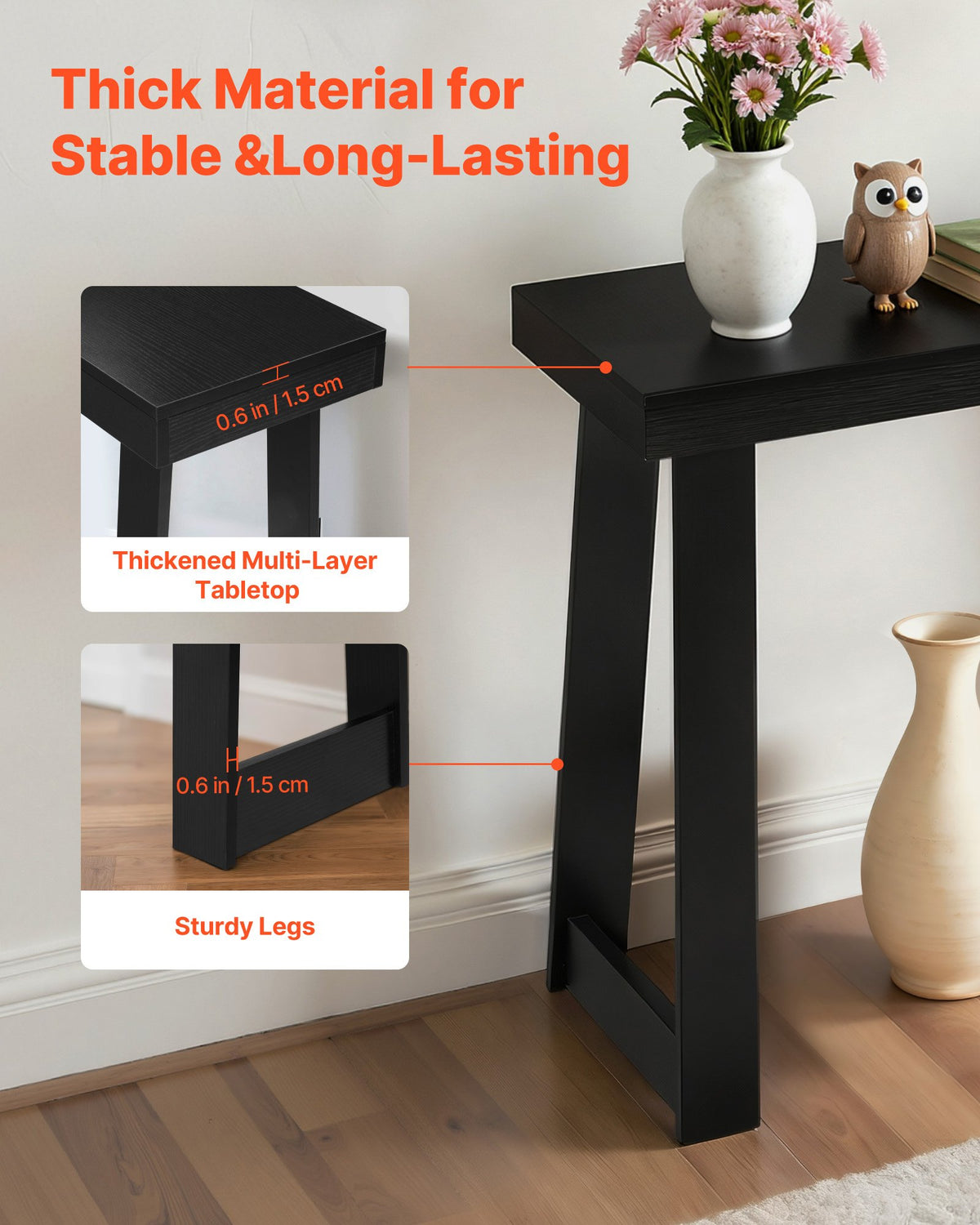 VEVOR 140 cm Console Table, Modern Desk Behind the Couch, Wooden Rectangle Entrance Desk, Narrow Long Sofa Table Accent Stand, Ideal for Hallway, Bedroom, Living Room, Foyer, Easy Assembly, Black