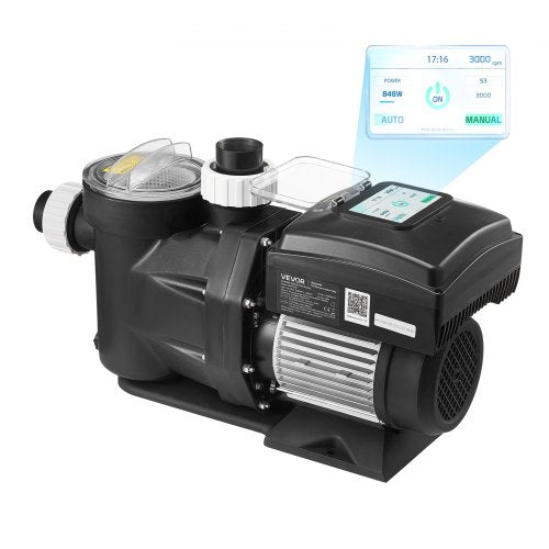 VEVOR Variable Speed Pool Pump, 2200W, AC 220-240V, 43,000 L/H, In/Above Swimming Pool Pump with Filter Basket, Powerful Self Priming, Programmable Timer, for Inground and Above Ground Swimming Pool