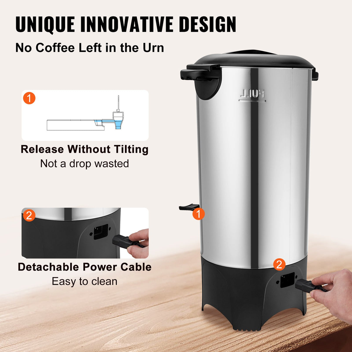 VEVOR Commercial Coffee Urn, 50 Cups Stainless Steel Large Coffee Dispenser, 1000W 220V Electric Coffee Maker Urn For Quick Brewing, Hot Water Urn with Detachable Power Cord for Easy Cleaning, Silver