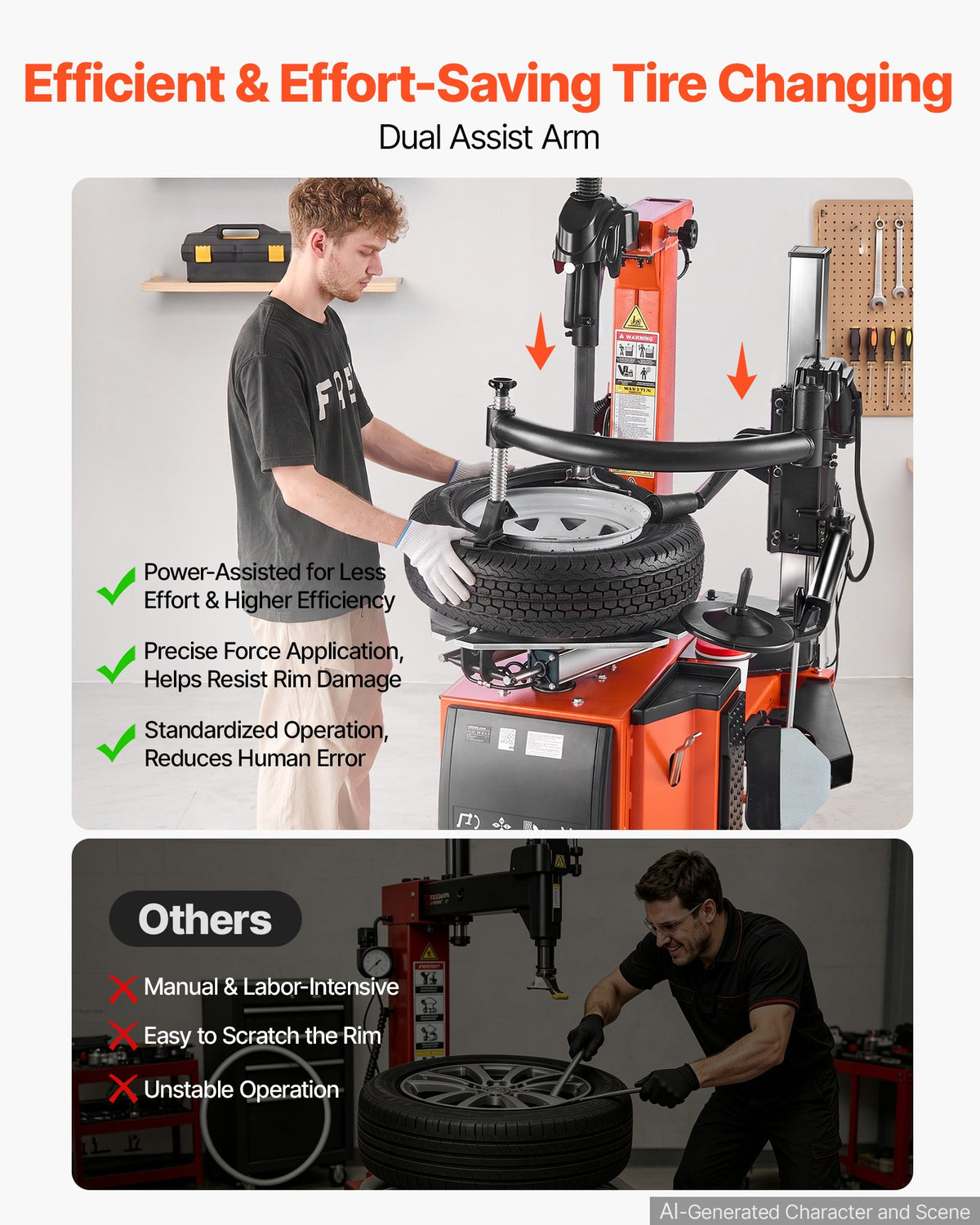 VEVOR Tire Changer Machine 1100W Wheel Changer with Independent Assist Arm, 12"-22" Outside Clamp, 12"-26" Inside Clamp, Support Max 15" Rim Width, with Pedal Control for Repair Shop & Home Garage