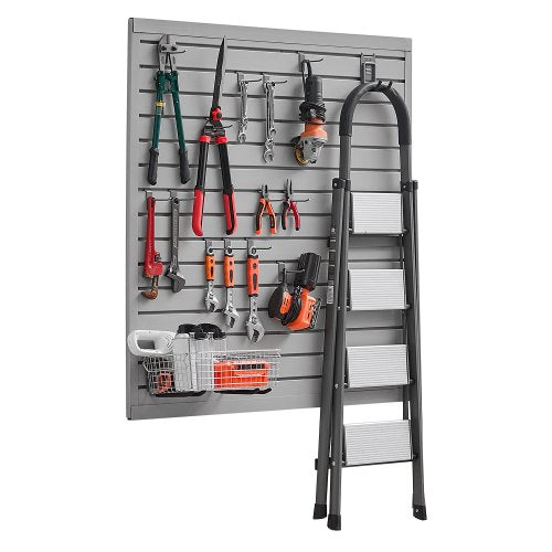 VEVOR Slat Wall Paneling, 4 x 4 ft, PVC Garage Slatwall with Modular Design, Grey Slat Wall Easy-to-Install Adjustable Slatwall Panel with Coupling Structure & DIY Cutting, Fits for Storage & Display