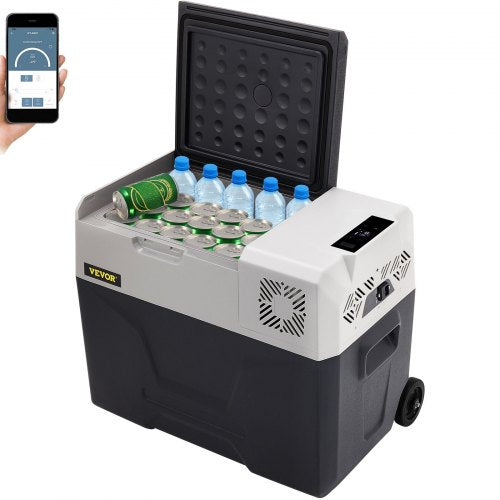 VEVOR Car Refrigerator, 12 Volt Car Refrigerator Fridge, 30 L Single Zone Portable Freezer with Wheels and Handle, -4℉-68℉, 12/24V DC and 100-240V AC Compressor Cooler for Outdoor, Camping