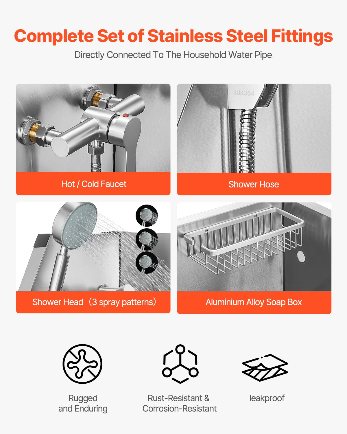 VEVOR 86.4 cm Stainless Steel Dog Washing Station, Pet Grooming Tub with Hot & Cold Faucet, Showerhead, Storage Rack, No-Bend All-in-One Bathtub, Home Wash Sink, Fits Small Cats and Dogs